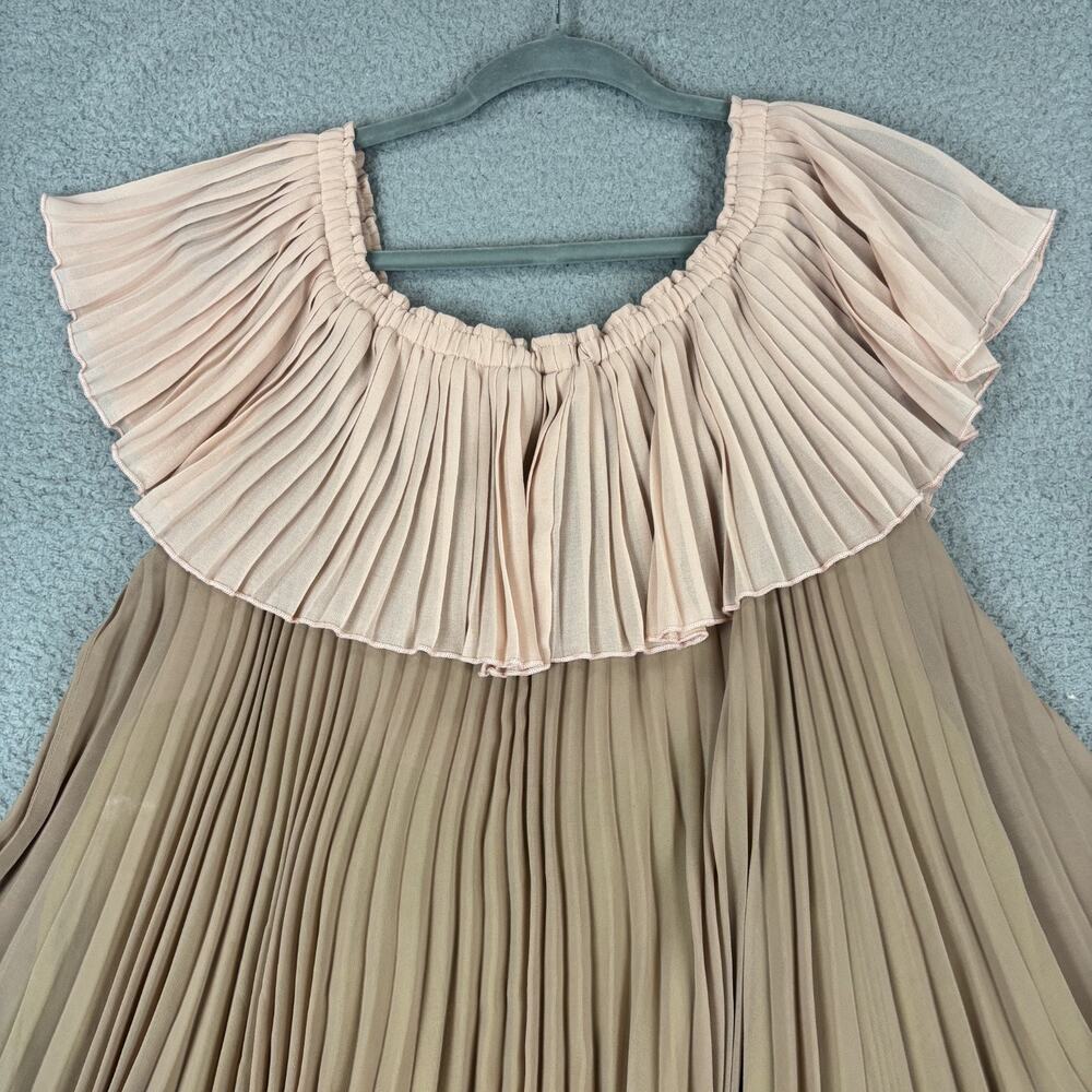 Delfi Collective Paige Dress Large Boho Off Shoulder Colorblock Pleat Retro USA - Picture 10 of 11